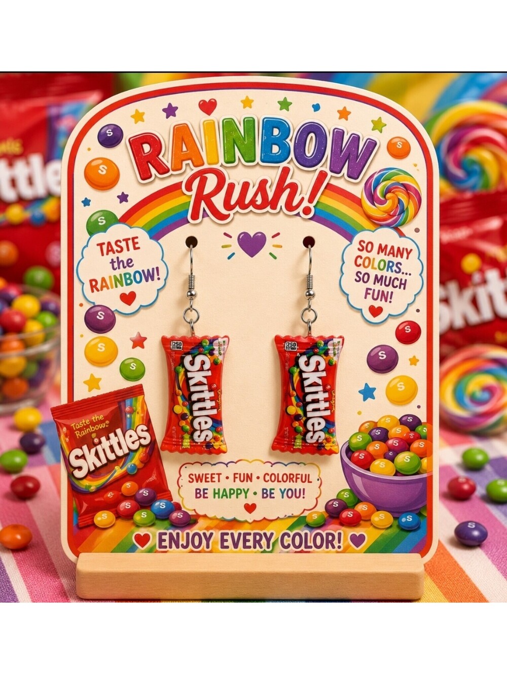 Fun Jewelry Skittles Retro Rainbow Candy Novelty Hypoallergenic Earrings